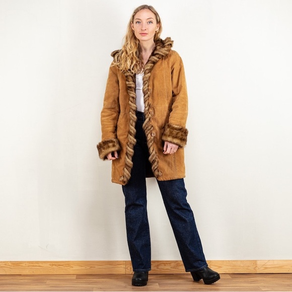Dennis Basso XS genuine Leather coat Faux Fur Trim lined vintage Y2K boho glam